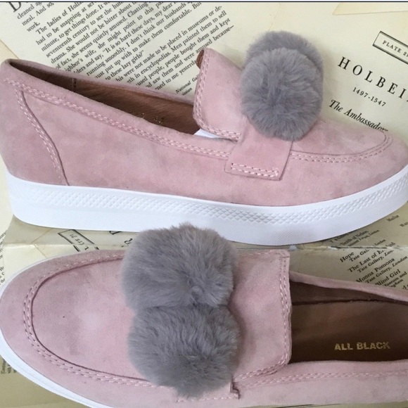 Anthropologie Suede Fur Pom Pom Slip On Sneaker - Picture 2 of 6